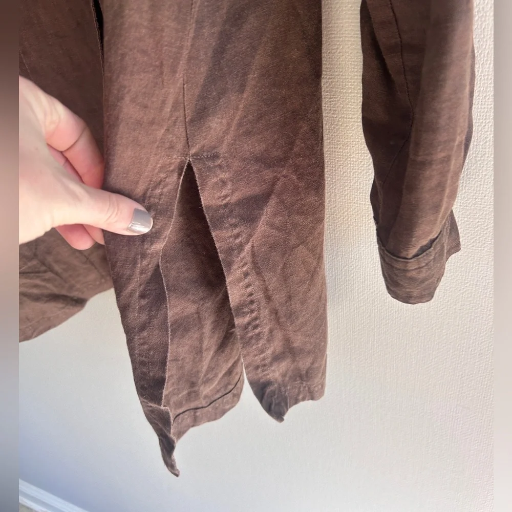 Y2K WEAR IT Brown Oversized Linen Tunic Shirt Jacket Lagenlook Earthy Boho Sz 0 - Picture 9 of 14